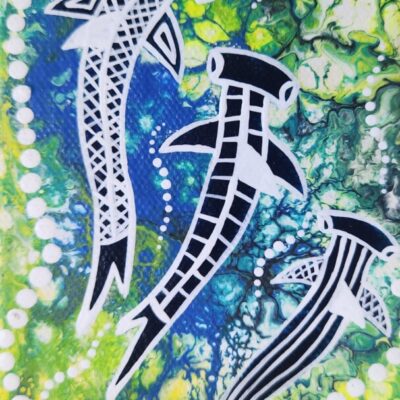 Three Hammerhead Sharks - Painting - Larissa  Hale